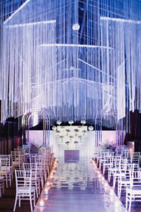 Photothèque chairs in wedding hall and wedding ceremony venue in white and v
